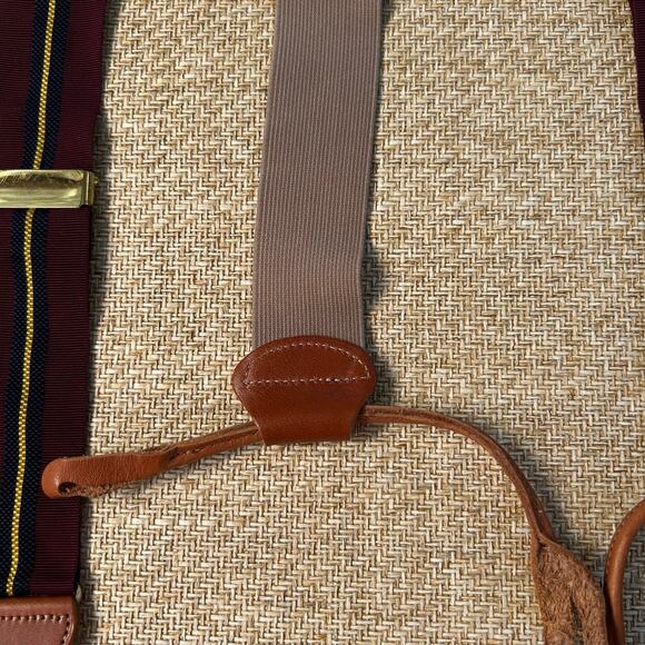 Dooney & Bourke Suspenders Burgundy Ribbon Leather Button On Braces - Picture 3 of 9